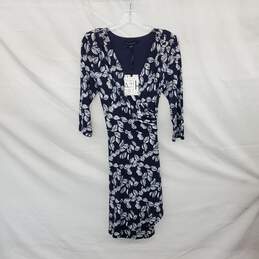 41 Hawthorn Navy Blue & White Patterned Faux Wrap Midi Dress WM Size L NWT