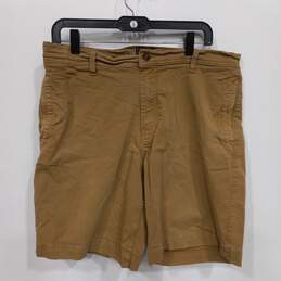 Mens Brown Flat Front Stretch Welt Pocket Casual Bermuda Shorts Size 34R