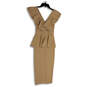 NWT Womens Tan Peplum Sleeveless V-Neck Front Slit Bodycon Dress Size XS image number 2