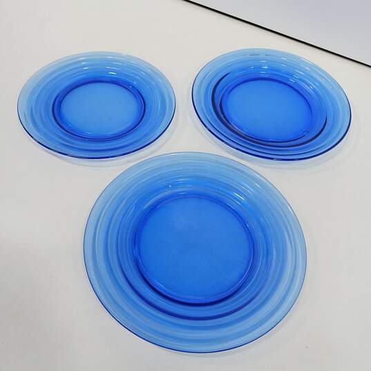 Hazel Atlas Moderntone Blue Glass Plates Assorted 6pc Lot image number 2