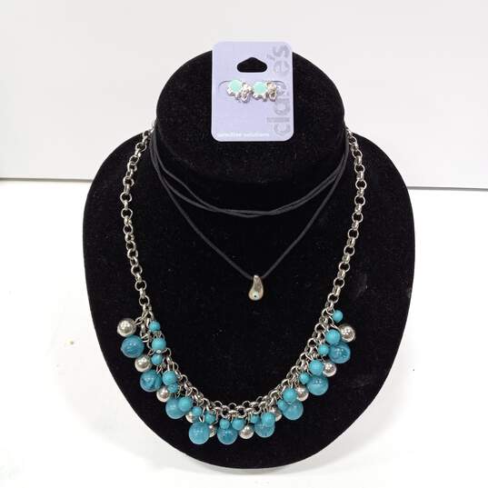 Bundle of Assorted Turquoise Stone & Silver Tone Fashion Costume Jewelry image number 3