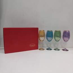 Multicolored Set of 4 Gold-Rimmed Goblets - IOB
