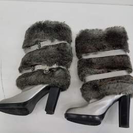 Michael Kors Faux Fur Trim Silver Boots Size 8M alternative image