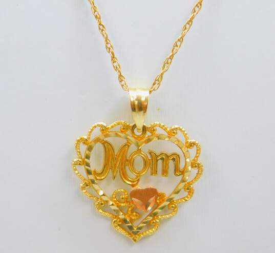 14k Yellow & Rose Gold Open Heart Mom Pendant Necklace 2.1g image number 2