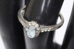 Sterling Silver White Sapphire Accent Aquamarine Ring Size 6.5 - 1.6g