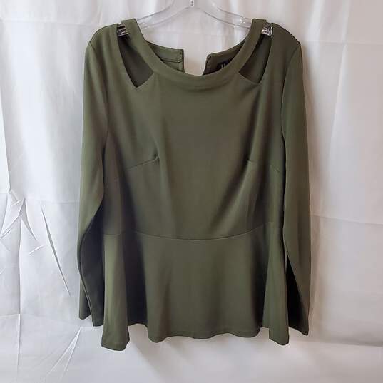 Eloquii Green Cutout Long Sleeve Peplum Blouse Size 18 image number 1