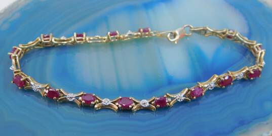 10K Yellow Gold Ruby & Diamond Accent Bracelet 6.0g image number 2