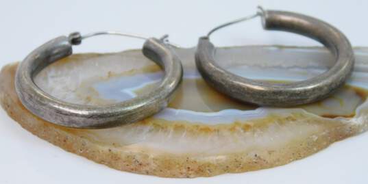 ATI Mexico & Artisan 925 Concave & Hammered Textured Semi Hoop Post & Puffed Tube Hoop Earrings Variety 36g image number 2