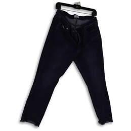 Womens Blue Denim Dark Wash Pockets Stretch Raw Hem Skinny Leg Jeans Sz 14
