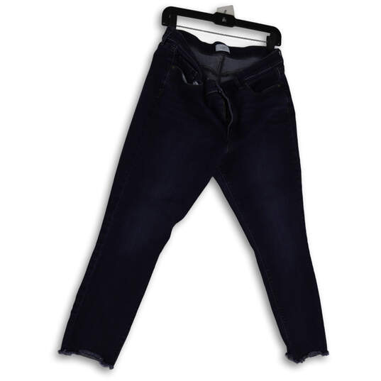 Womens Blue Denim Dark Wash Pockets Stretch Raw Hem Skinny Leg Jeans Sz 14 image number 1