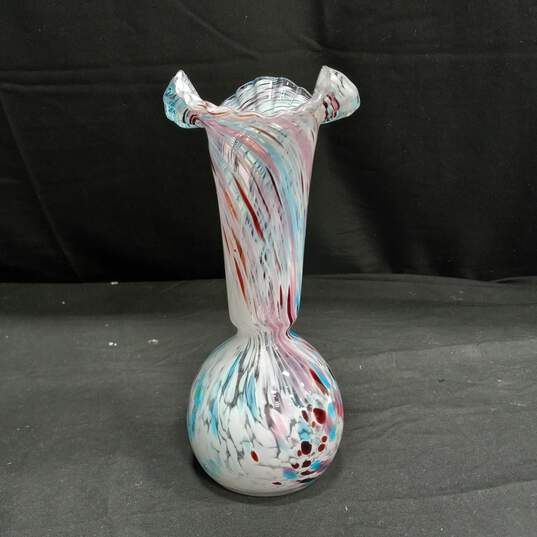 Hand Blown Glass Pink & Blue Art Vase image number 1