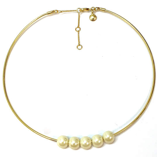 Designer J. Crew Gold-Tone White Pearl Fashionable Choker Necklace image number 3