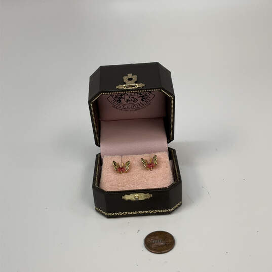 Designer Juicy Couture Gold-Tone Rhinestone Butterfly Stud Earrings w/ Box image number 2