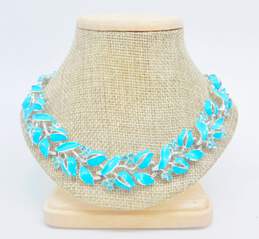 Vintage Lisner Blue Rhinestone & Enamel Floral Collar Necklace & Screw Back Earrings 74.6g alternative image