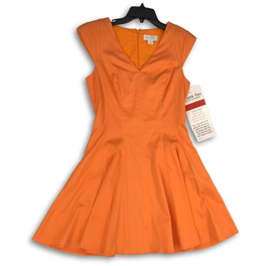 NWT Jessica Simpson Womens Orange Cap Sleeve V-Neck Fit & Flare Dress Size 8 image number 1