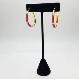 14K Gold Glass Inlay Hoop Earrings 6.1g