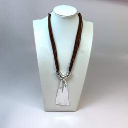 Designer Robert Lee Morris Silver-Tone Leather Geometric Pendant Necklace
