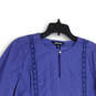 Womens Blue Lace Keyhole Long Sleeve Pullover Blouse Top Size M 10-12 image number 3