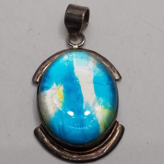 Sterling Silver Resin Colorful Oval Pendant 15.8g image number 1