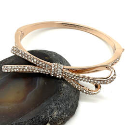 Designer Kate Spade Gold-Tone Rhinestone Bow Bangle Bracelet w/ Dust Bag