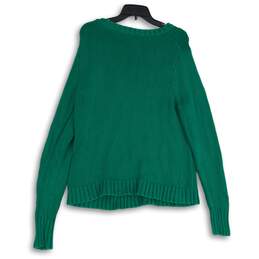Lands' End Womens Green Cable Knit Round Neck Long Sleeve Pullover Sweater Sz L alternative image