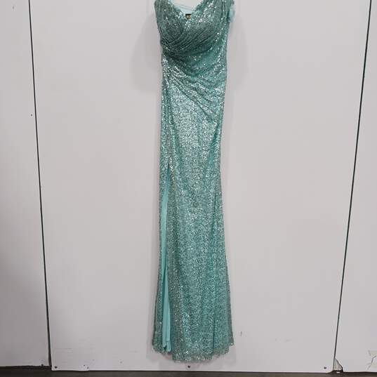 NWT Womens Mint Green Sequin Embellished Slit Hemline Maxi Dress Size 8 image number 1