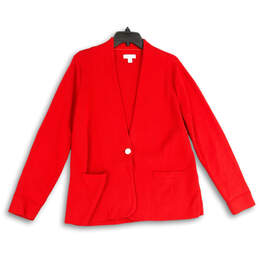 Womens Red Casual Long Sleeve Welt Pocket Button Front Jacket Size Large