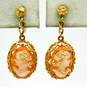 Vintage 14K Yellow Gold Carved Shell Cameo Dangle Screw Back Earrings 4.8g image number 2