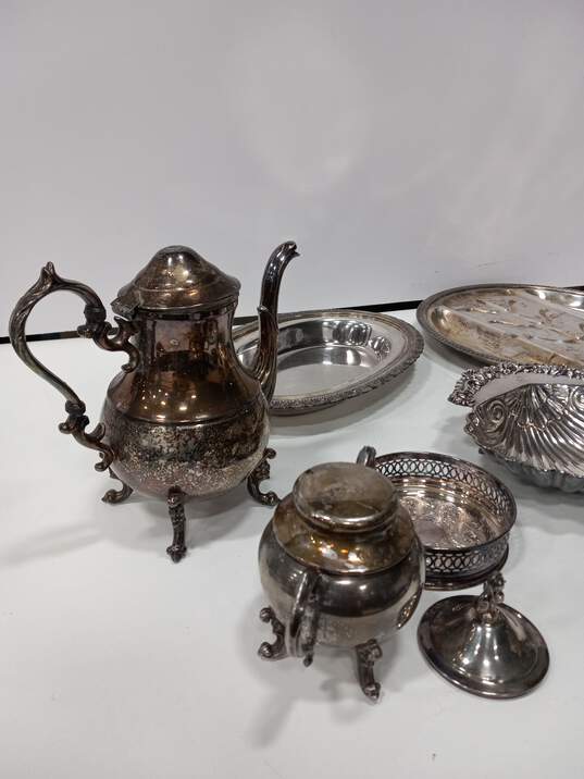 9pc Bundle of Assorted Silver Plated Serving Teapots Sugar Bowl Creamer Trays image number 2
