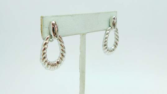 VNTG Crown Trifari Silver Tone Clip-On Drop Earrings 8.8g image number 2