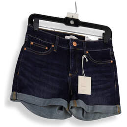 NWT Womens Blue Denim Dark Wash Stretch Pockets Cuffed Mom Shorts Size 4