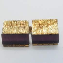 Gold Over Sterling Multicolor Glass Inlay Textured Men's Cuff Links 18.7g alternative image