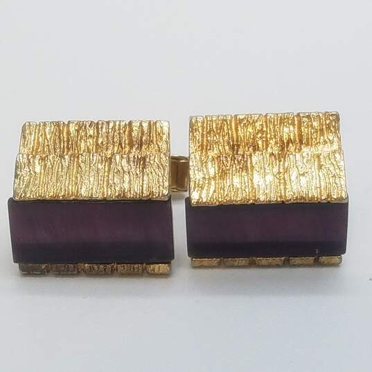 Gold Over Sterling Multicolor Glass Inlay Textured Men's Cuff Links 18.7g image number 2