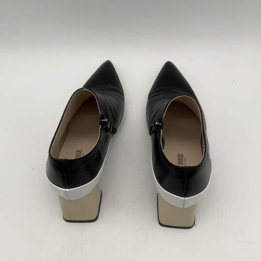 Womens Black White Leather Pointed Toe Side Zip Block Pump Heels Size 9 image number 5