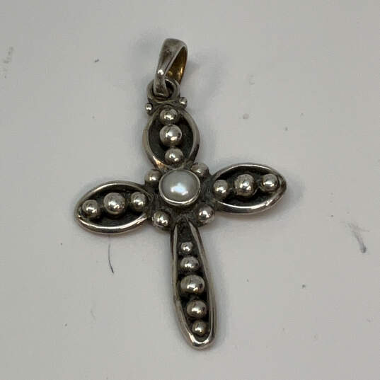 Designer Silpada S925 ALE Sterling Silver Pearl Cross Chain Pendant image number 4