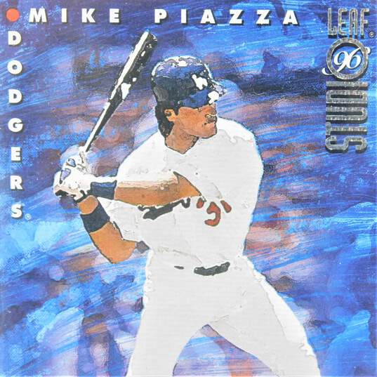 1996 HOF Mike Piazza Leaf Studio Masterstrokes Sample /5000 LA Dodgers image number 2