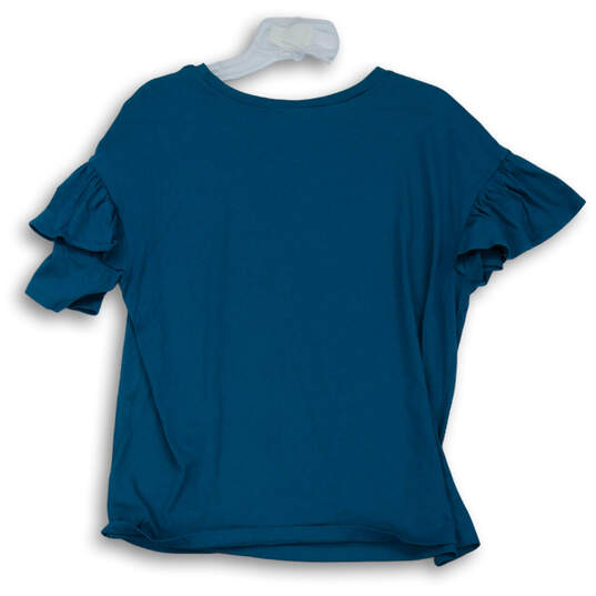 Womens Blue Short Ruffled Sleeve Round Neck Pullover Blouse Top Size XL image number 2