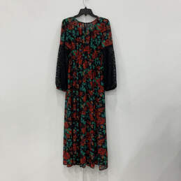 NWT Womens Black Red Floral Chiffon Lace Balloon Sleeve Maxi Dress Size 00 alternative image