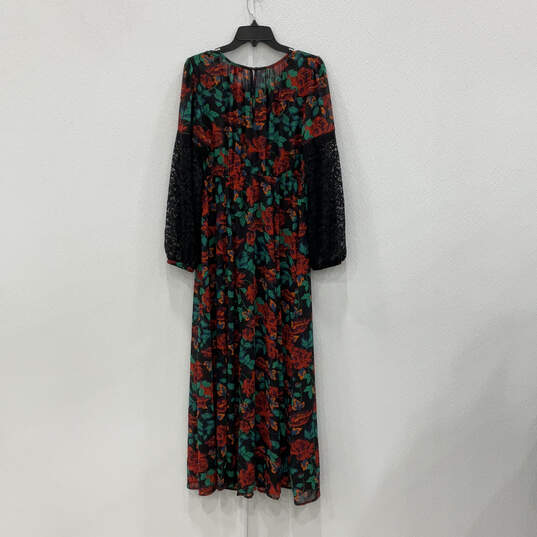 NWT Womens Black Red Floral Chiffon Lace Balloon Sleeve Maxi Dress Size 00 image number 2