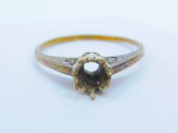 Antique 14K Yellow Gold 6 Prong Ring Setting For Round Stone 2.1g