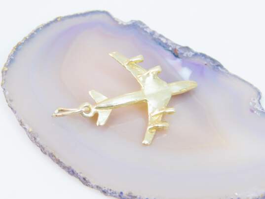 14K Yellow Gold Airplane Travel Wanderlust Pendant Charm for Repair 2.7g image number 3
