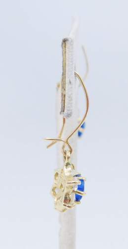 Romantic 10K Yellow Gold Blue Spinel & CZ Flower Drop Earrings 2.4g alternative image