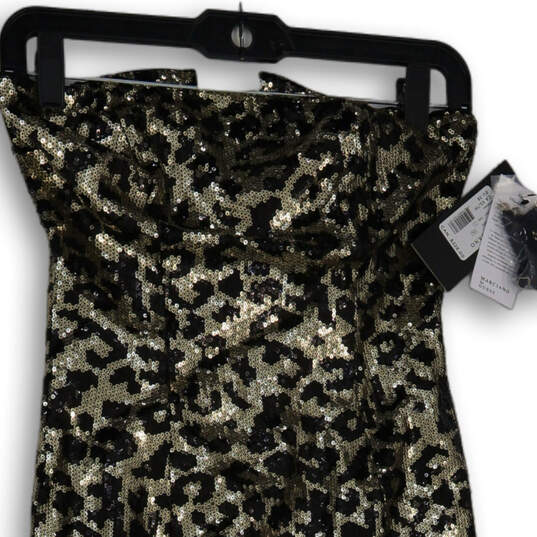 NWT Womens Black Gold Animal Print Strapless Back Zip Bodycon Dress Size XS image number 3