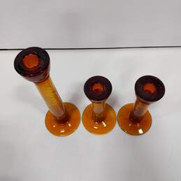 3pc Set of Contemporary Amber Bubble Glass Candlesticks alternative image