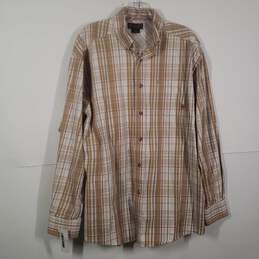 Mens Plaid Regular Fit Long Sleeve Collared Button-Up Shirt Size Large