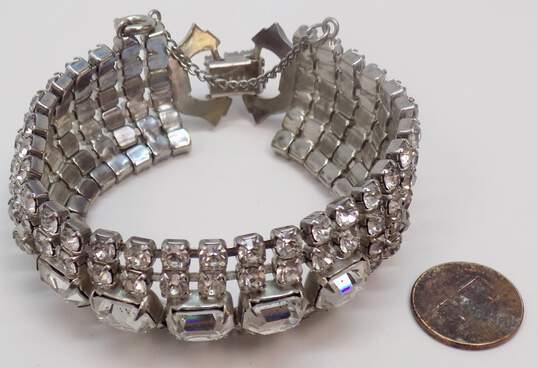 Vintage Weiss Icy Rhinestone & Silver Tone Chunky Bracelet 47.1g image number 2