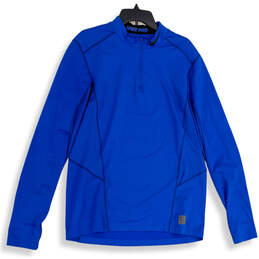 Mens Blue Mock Neck 1/4 Zip Long Sleeve Activewear T-Shirt Size XL