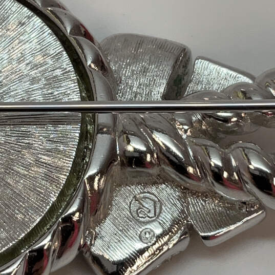 Designer Swarovski Silver-Tone Crystal Cut Stone Hand Mirror Brooch Pin image number 4