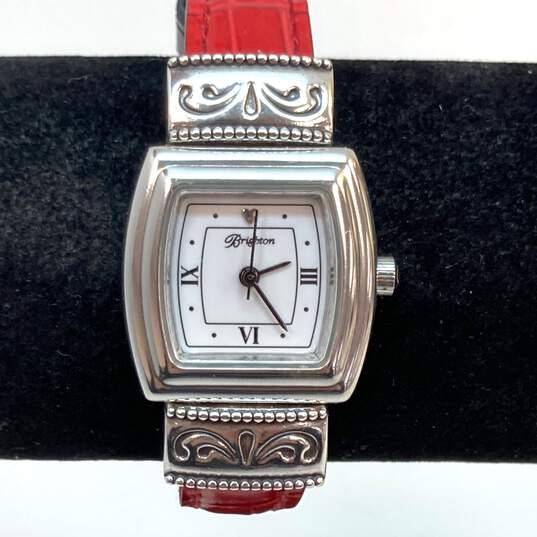 NWT Designer Brighton Waterford Silver-Tone Leather Band Formal Wristwatch image number 1