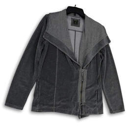 Womens Gray Long Sleeve Asymmetrical Zip Pocket Fleece Jacket Size TL